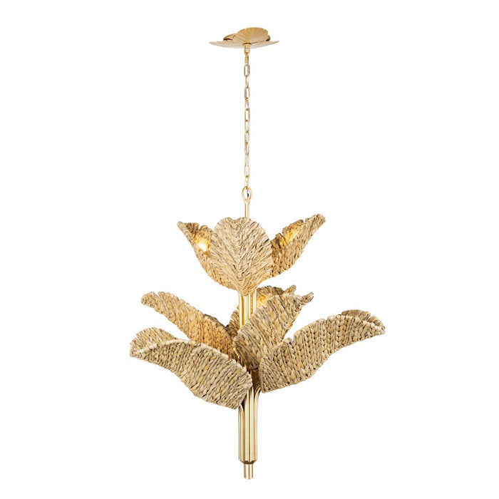 Varaluz Banana Leaf 9-Lt Chandelier, Gold/Seagrass/Lampakanay Rope - 901C09FGN