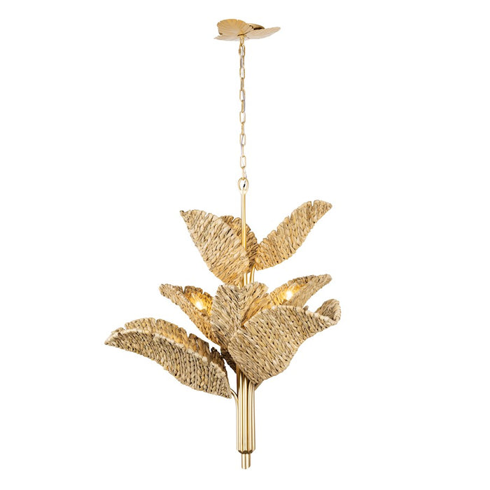 Varaluz Banana Leaf 9-Lt Chandelier, Gold/Seagrass/Lampakanay Rope