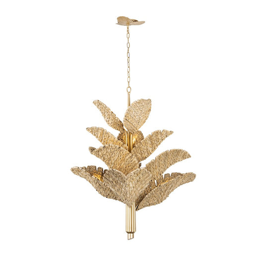 Varaluz Banana Leaf 12-Lt Chandelier, Gold/Seagrass/Lampakanay Rope - 901C12FGN