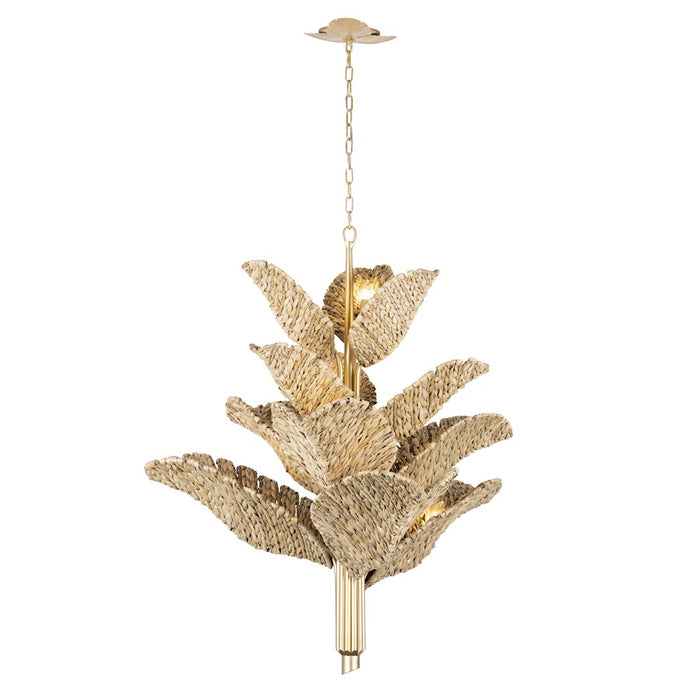 Varaluz Banana Leaf 12-Lt Chandelier, Gold/Seagrass/Lampakanay Rope