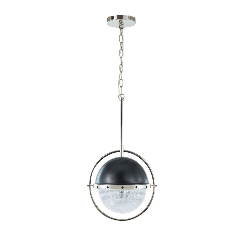 Varaluz Coventry 1Lt Pendant, Polished Nickel, Aged Iron/White