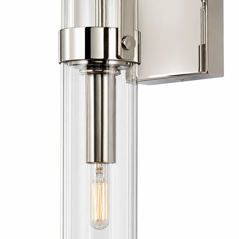 Varaluz Foxwich 1 Light Wall Sconce, Polished Nickel/Clear