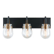 Varaluz Bromyard 3Lt Bath Vanity, Matte Black, Aged Brass/Clear