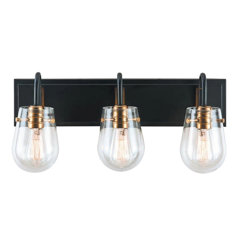 Varaluz Bromyard 3Lt Bath Vanity, Matte Black, Aged Brass/Clear