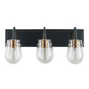 Varaluz Bromyard 3Lt Bath Vanity, Matte Black, Aged Brass/Clear