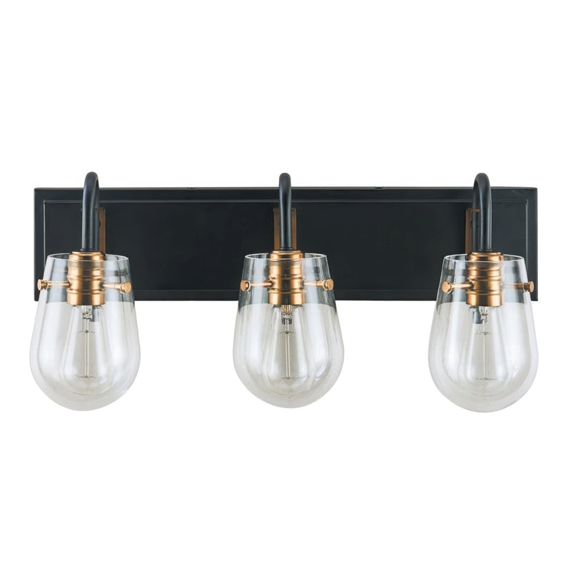 Varaluz Bromyard 3Lt Bath Vanity, Matte Black, Aged Brass/Clear