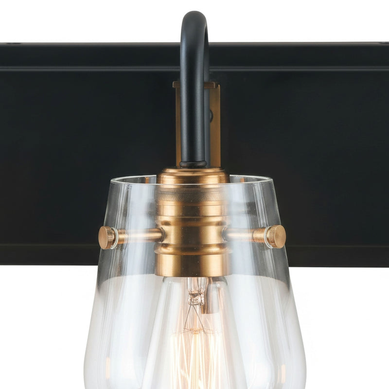 Varaluz Bromyard 3Lt Bath Vanity, Matte Black, Aged Brass/Clear