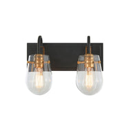 Varaluz Bromyard 2Lt Bath Vanity, Matte Black, Aged Brass/Clear