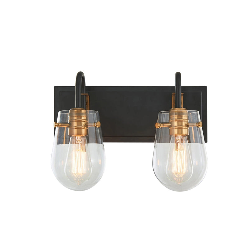 Varaluz Bromyard 2Lt Bath Vanity, Matte Black, Aged Brass/Clear