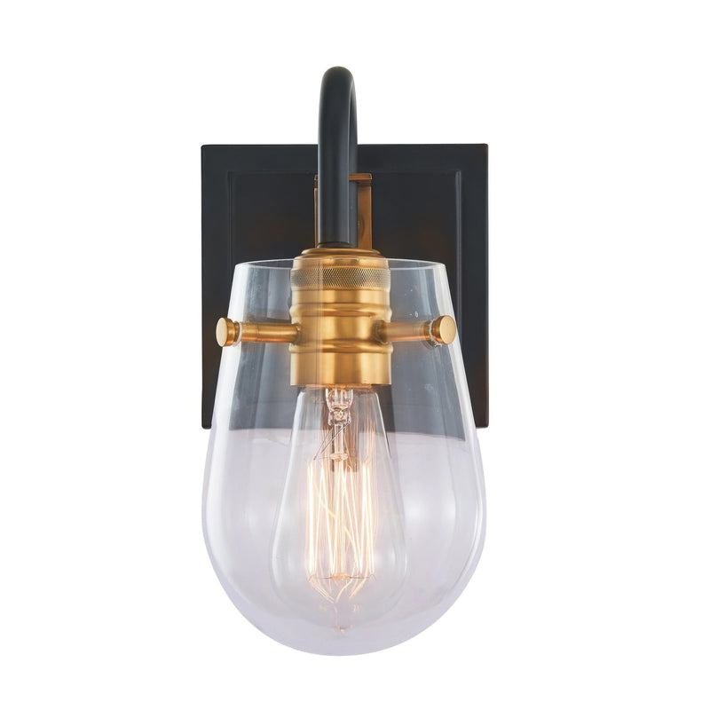 Varaluz Bromyard 1Lt Wall Sconce, Matte Black, Vintage Brass/Clear