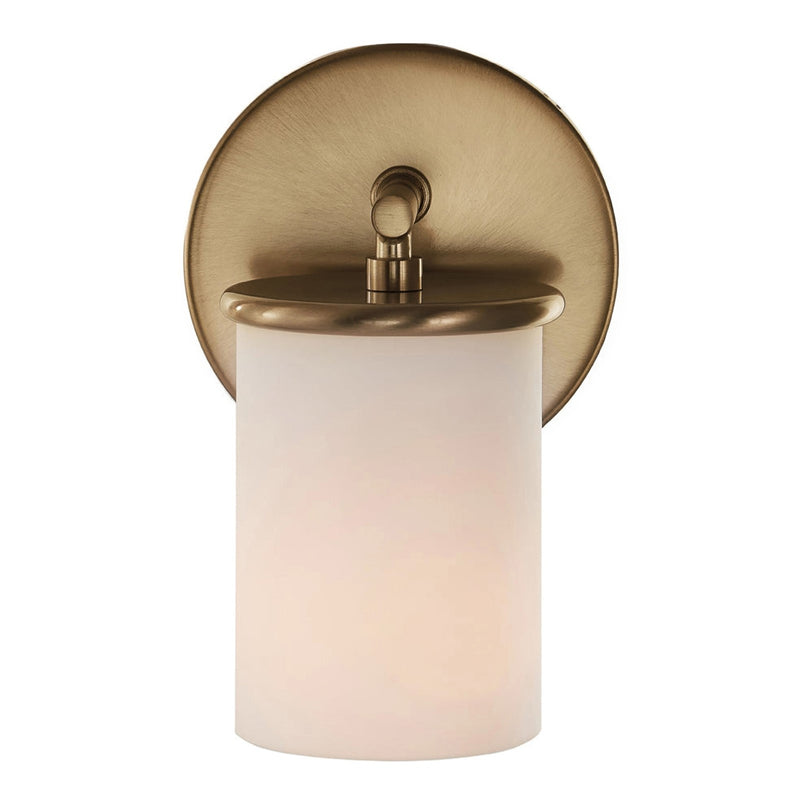 Varaluz Merano 1 Light Wall Sconce, Brushed Brass/White
