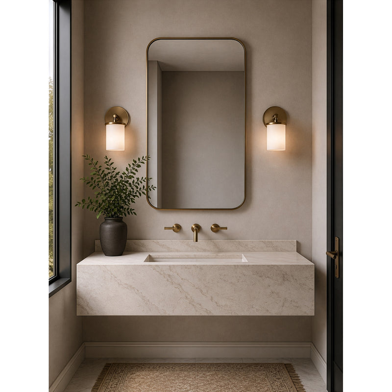 Varaluz Merano 1 Light Wall Sconce, Brushed Brass/White