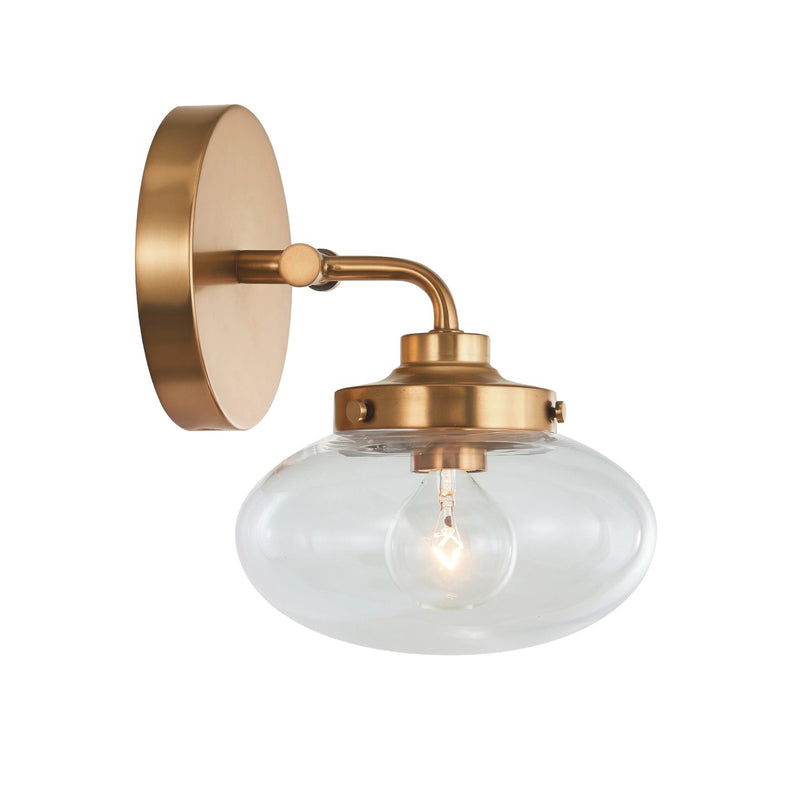 Varaluz Harrow 1 Light Wall Sconce, Aged Brass/Clear