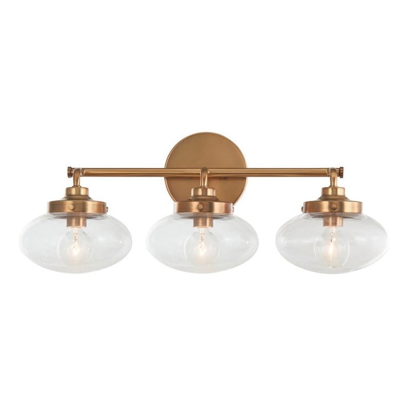 Varaluz Harrow 3 Light Bath Vanity, Aged Brass/Clear