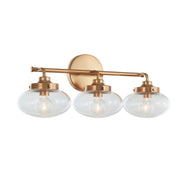 Varaluz Harrow 3 Light Bath Vanity, Aged Brass/Clear