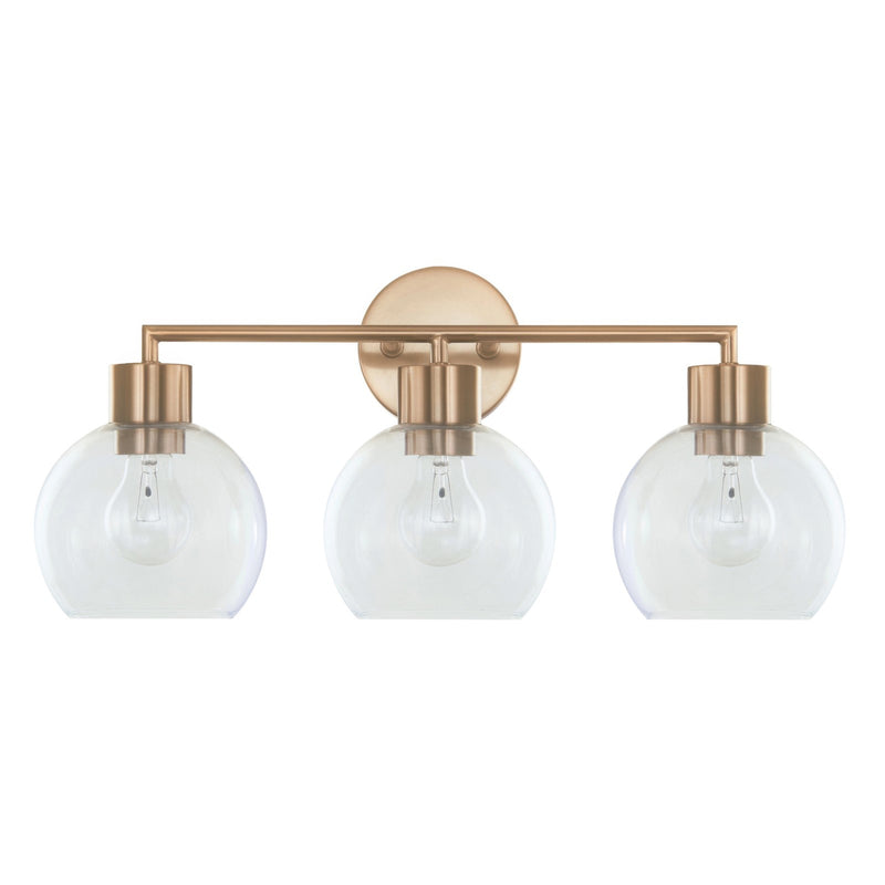 Varaluz Cortona 3 Light Bath Vanity, Brushed Brass/Clear