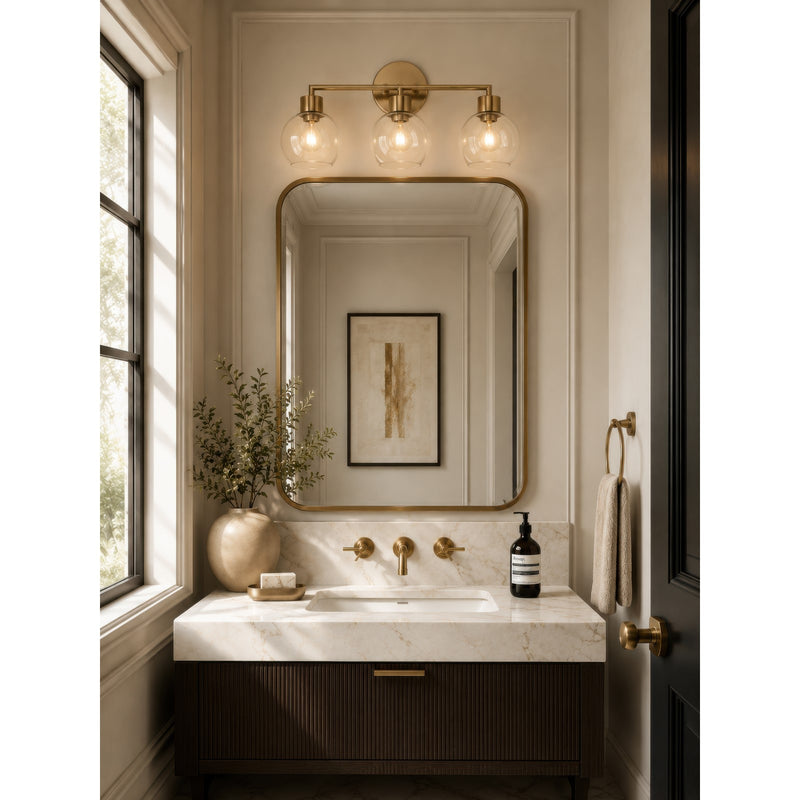 Varaluz Cortona 3 Light Bath Vanity, Brushed Brass/Clear