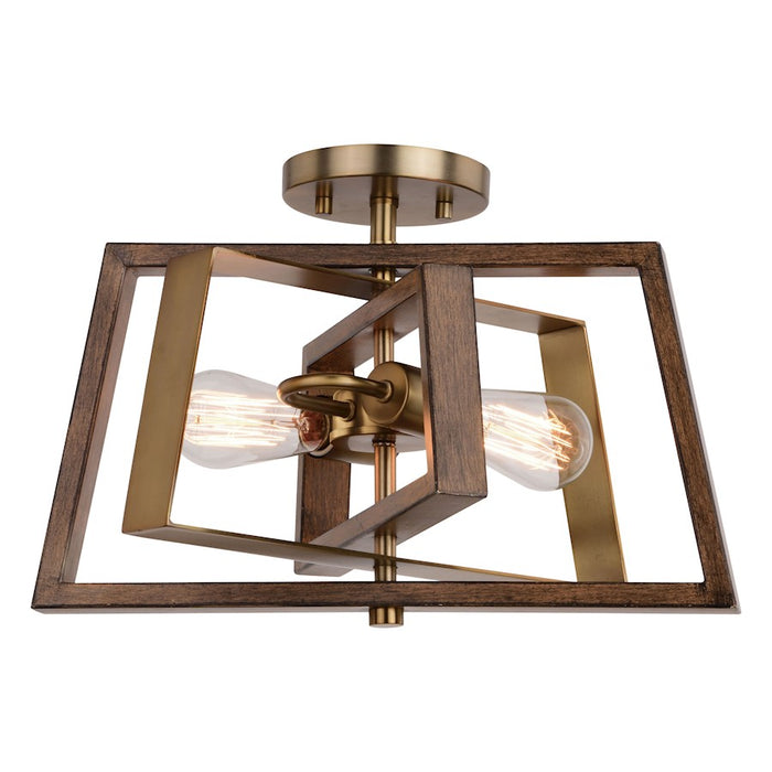 Vaxcel Dunning 2 Light 16" Semi Flush Mount, Brass/Burnished Chestnut