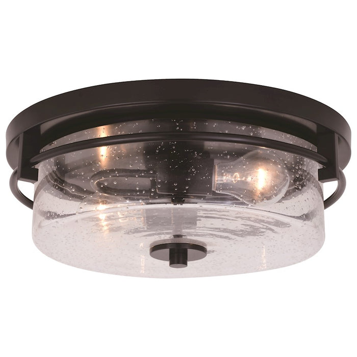 Vaxcel Addison 2 Light 15" Flush Mount, Matte Black/Clear Seeded