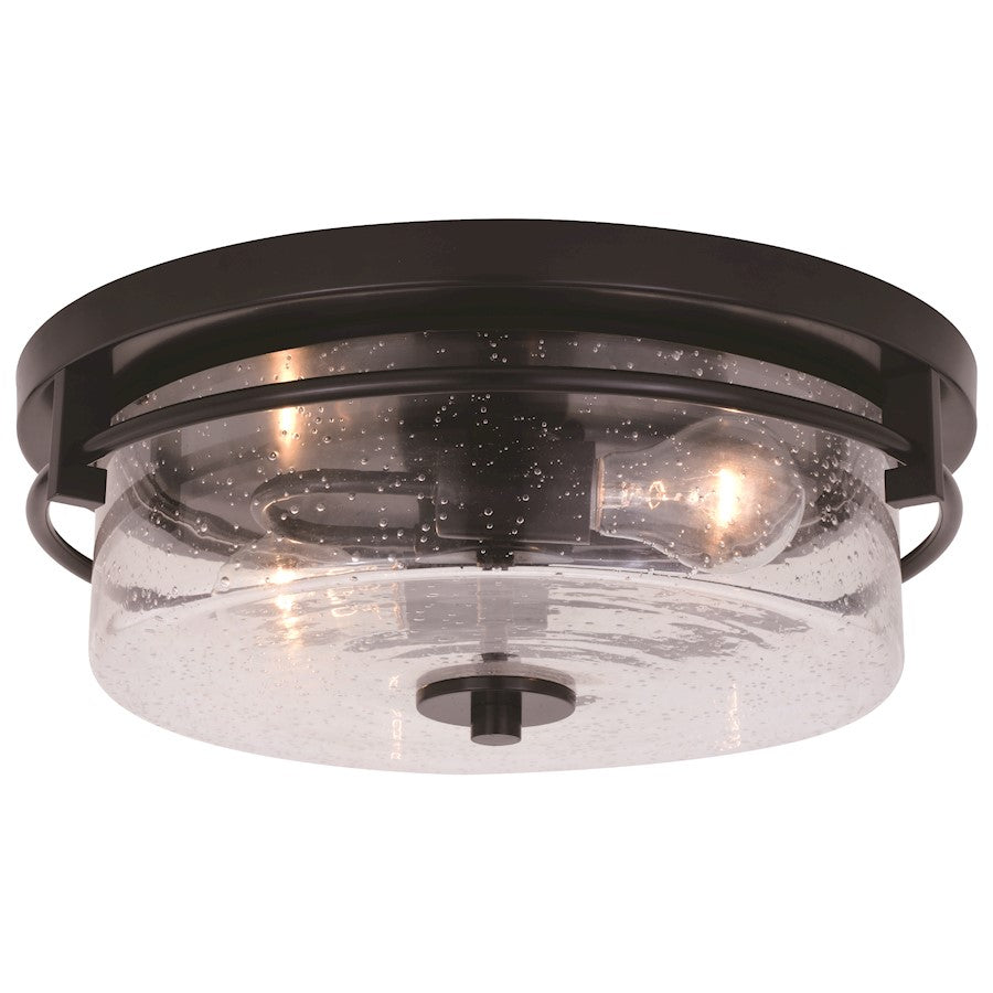 Vaxcel Addison 2 Light 15" Flush Mount, Matte Black/Clear Seeded