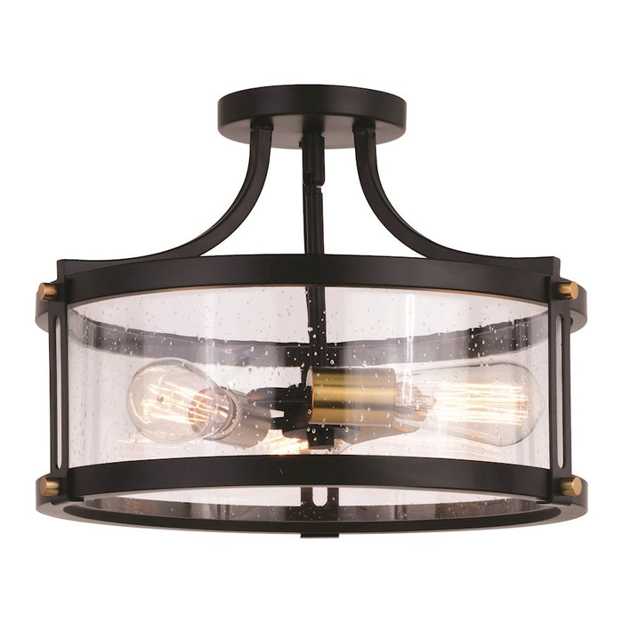 Vaxcel Holbrook 3 Light 15.75" Semi Flush Mount, Black/Brass/Seedy