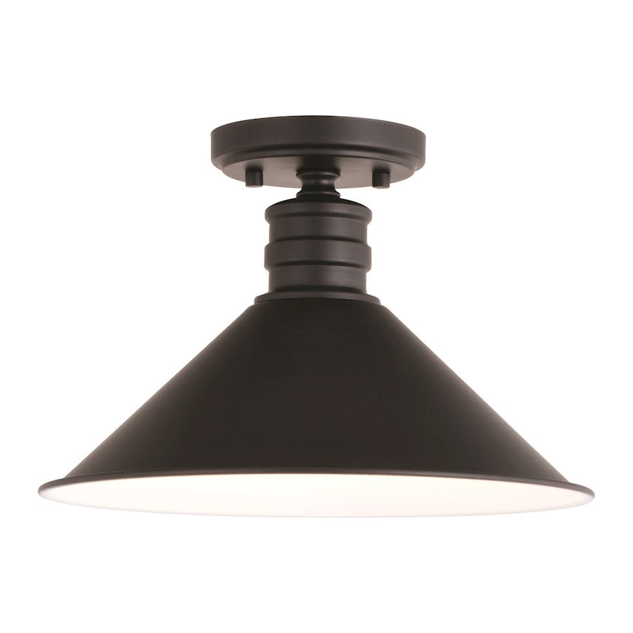 Vaxcel Akron 1 Light 12" Semi Flush Mount, Bronze/White/Metal Shade