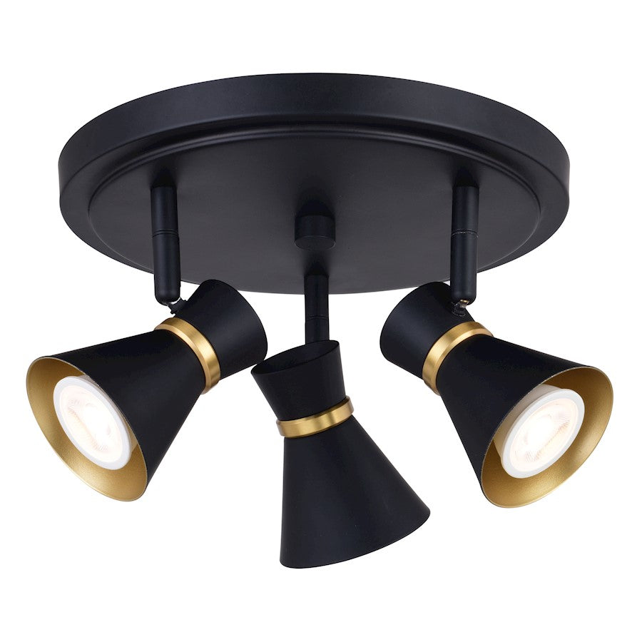 Vaxcel Alto 3 Light LED Directional Light, Matte Black/Satin Brass - C0286