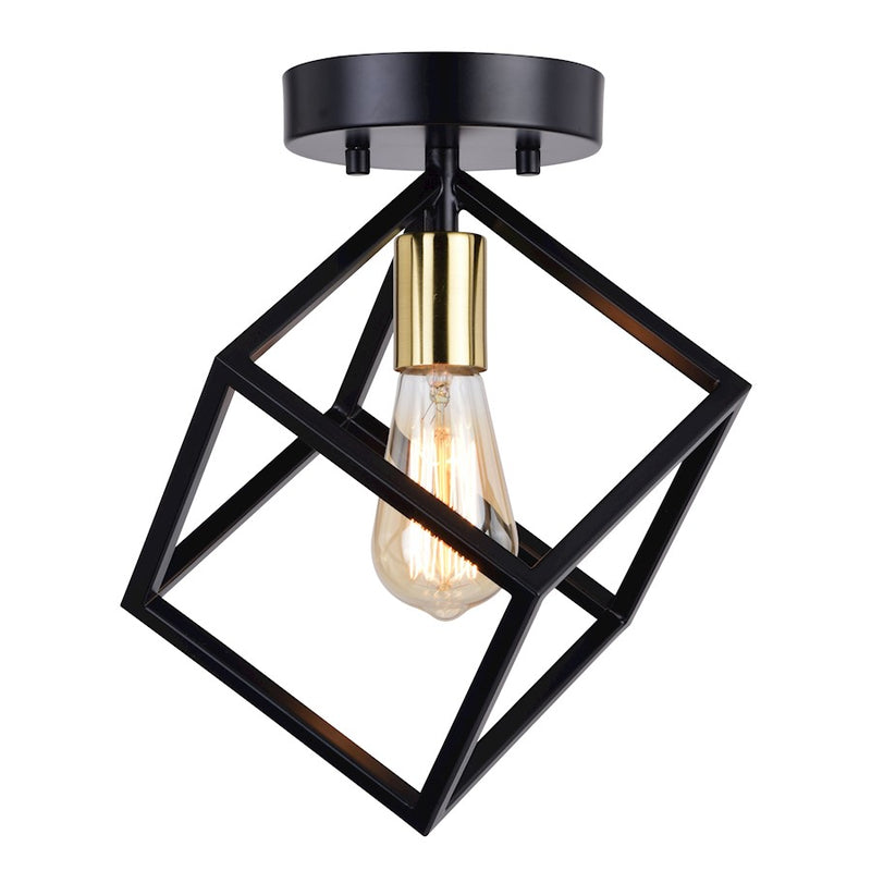 Vaxcel Deering 9" Flush Mount, Matte Black/Satin Brass - C0300
