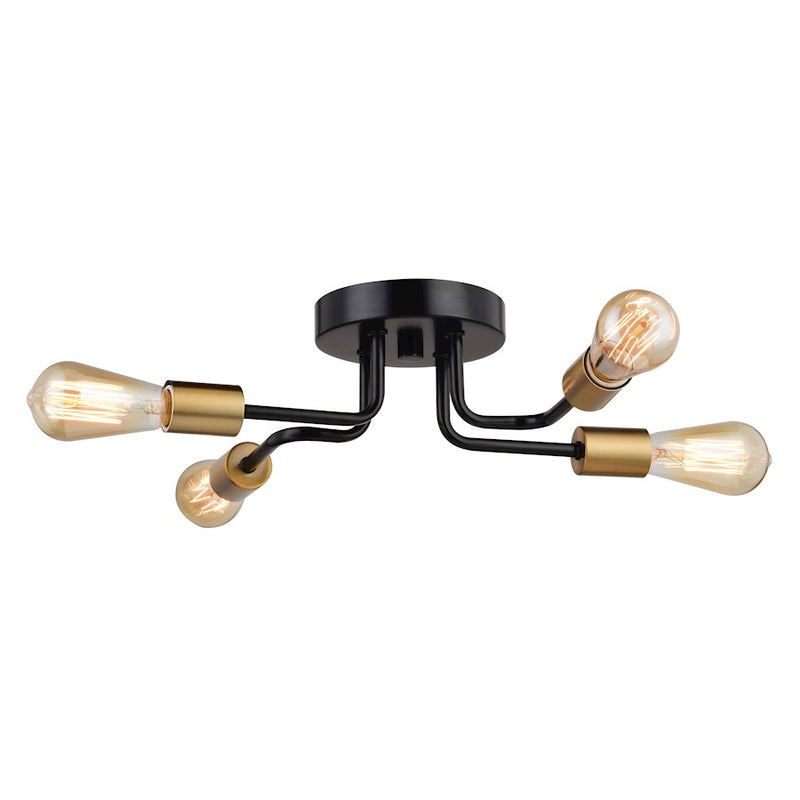 Vaxcel Rhine 15.75" 4 Light Semi-flush Mount, Black/Natural Brass - C0302