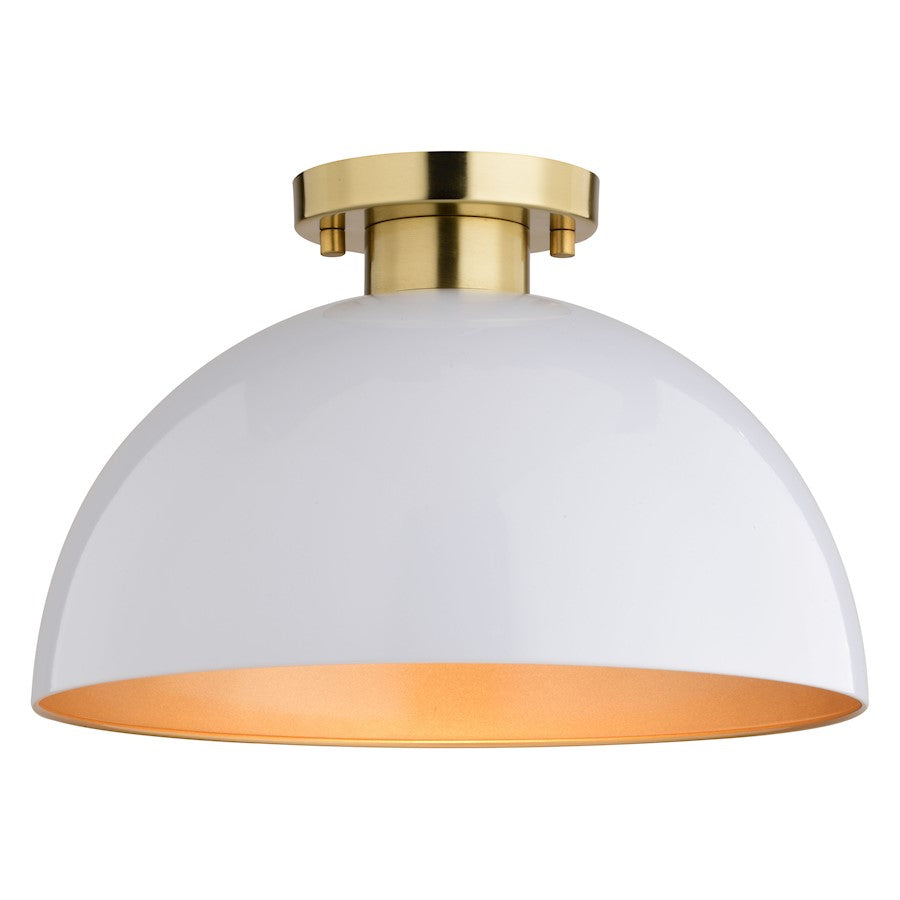 Vaxcel Devon 13" Semi Flush Mount, Glossy White/Satin Brass - C0305