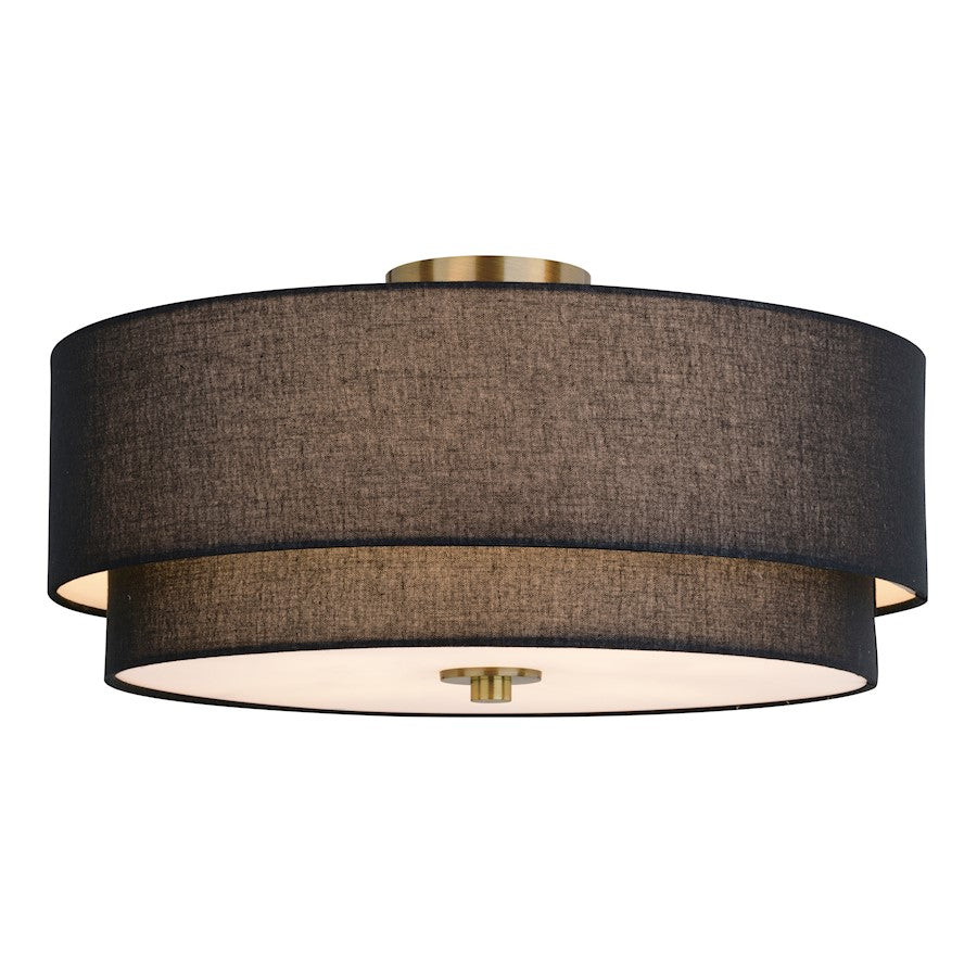 Vaxcel Burnaby 20.5" 4 Light Semi-Flush Mount, Matte Brass/Black Fabric - C0308
