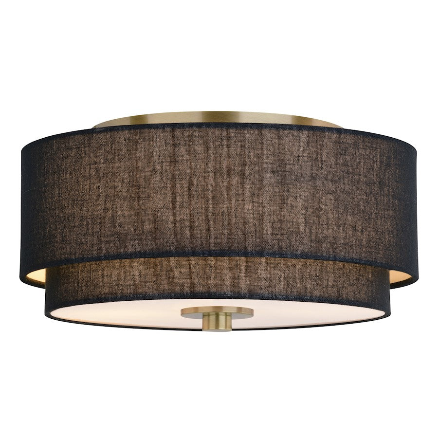 Vaxcel Burnaby 13" 2 Light Flush Mount, Matte Brass/Black Fabric - C0309