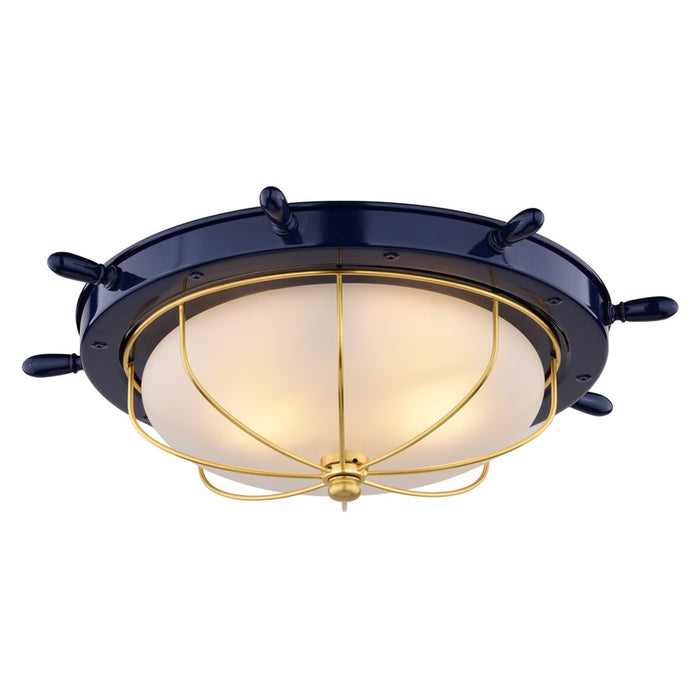 Vaxcel Orleans 2 Light 15"W Flush Mount, Navy Blue/Gold/Frosted Glass - C0316