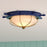 Vaxcel Orleans 2 Light 15"W Flush Mount, Navy Blue/Gold/Frosted Glass