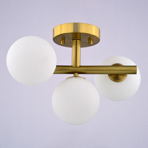 Vaxcel Graham 3 Light 13"W Semi-Flush Mount, Gold/Frosted Opal Glass