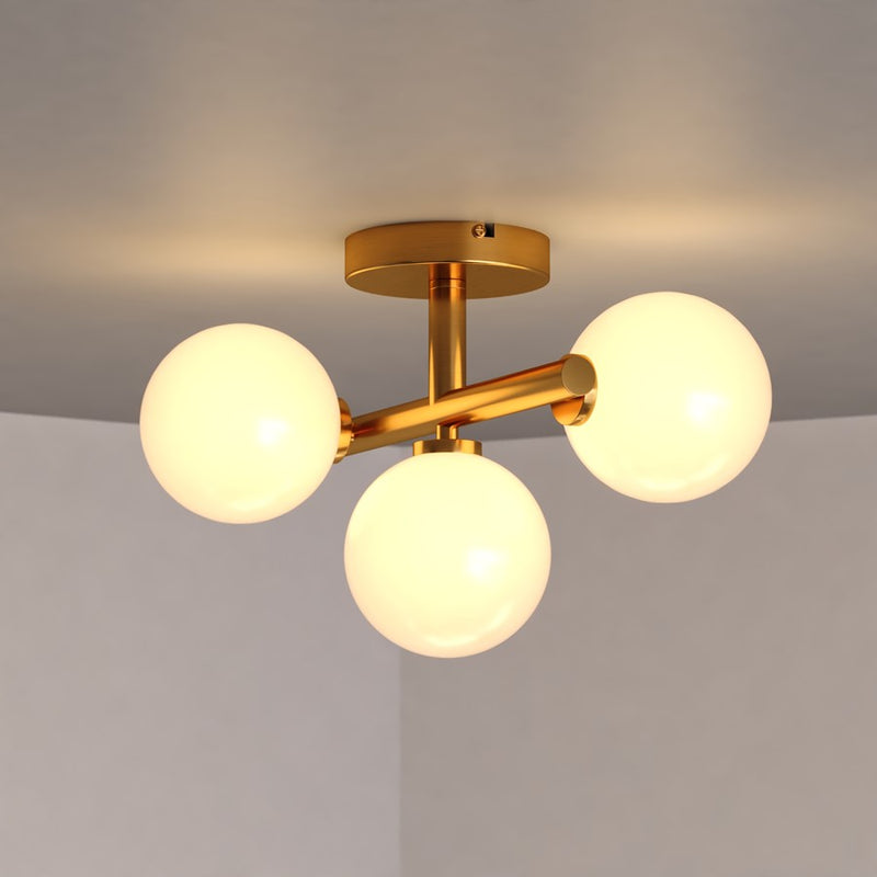 Vaxcel Graham 3 Light 13"W Semi-Flush Mount, Gold/Frosted Opal Glass