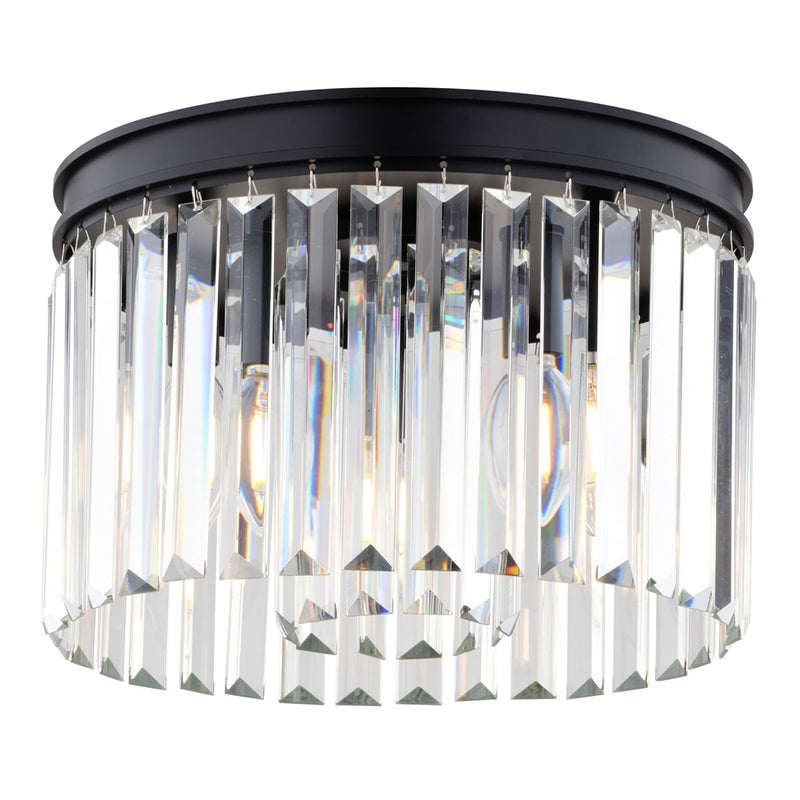 Vaxcel Allerton 12"W 3 Light Flush Mount, Matte Black/Clear - C0321