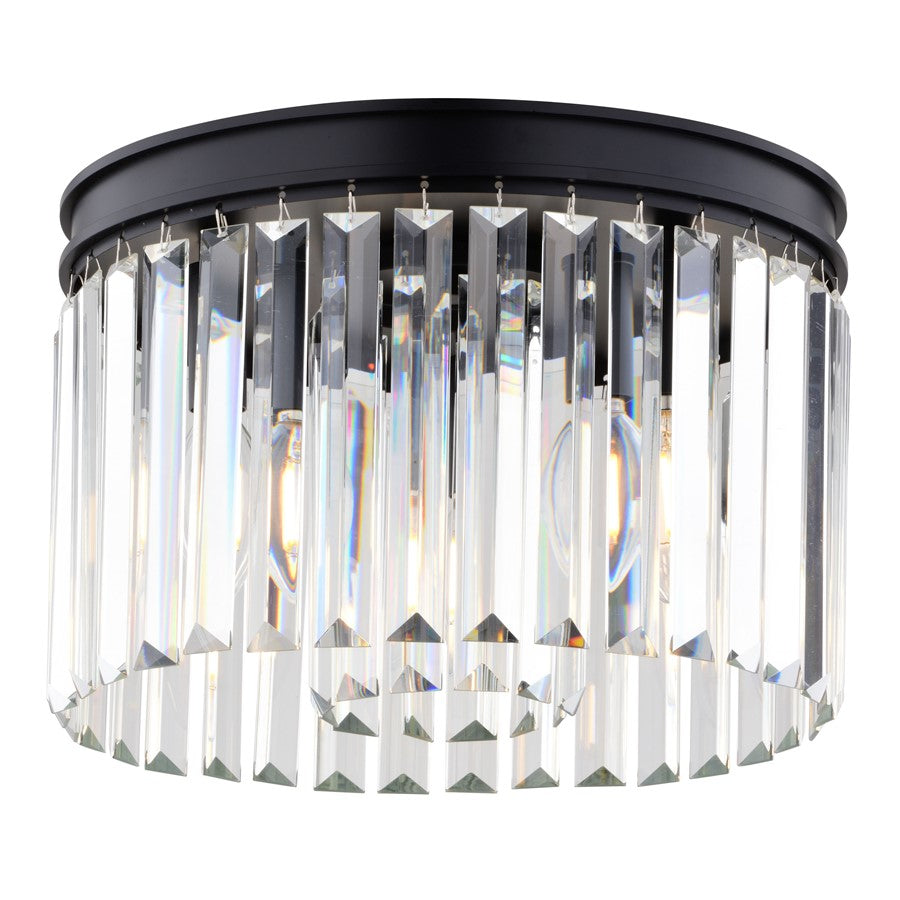Vaxcel Allerton 12"W 3 Light Flush Mount, Matte Black/Clear - C0321