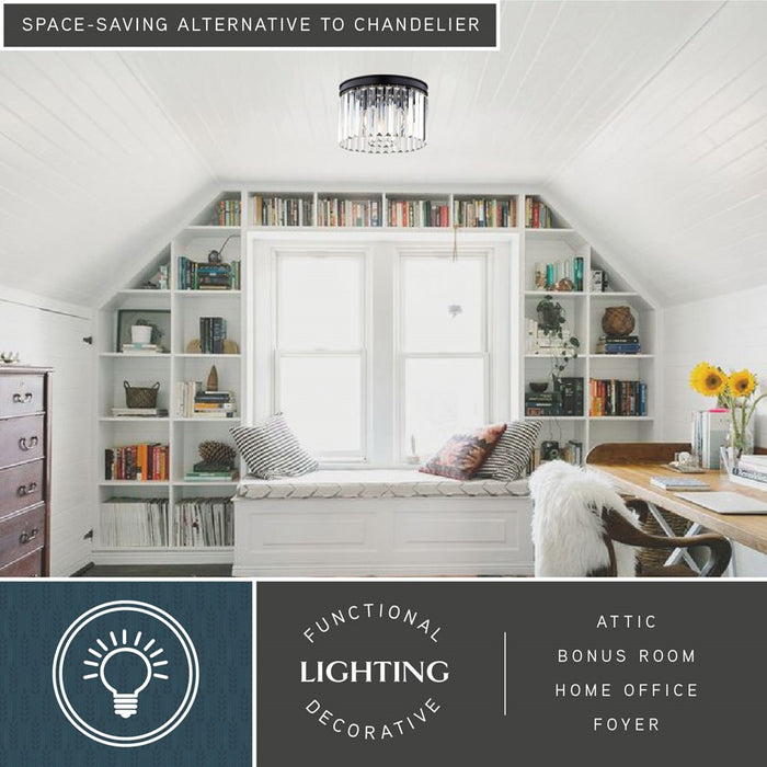 Vaxcel Allerton 12"W 3 Light Flush Mount, Matte Black/Clear