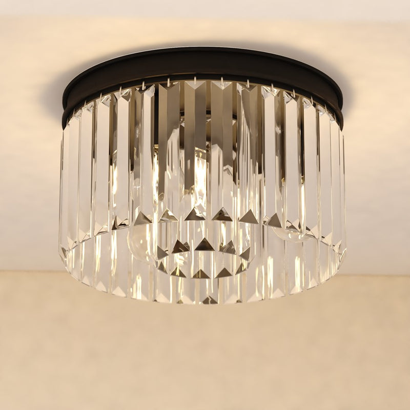 Vaxcel Allerton 12"W 3 Light Flush Mount, Matte Black/Clear