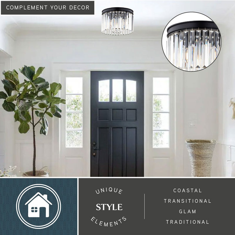 Vaxcel Allerton 12"W 3 Light Flush Mount, Matte Black/Clear