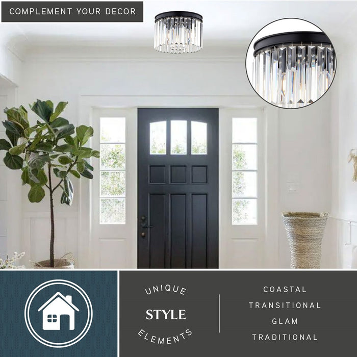 Vaxcel Allerton 12"W 3 Light Flush Mount, Matte Black/Clear