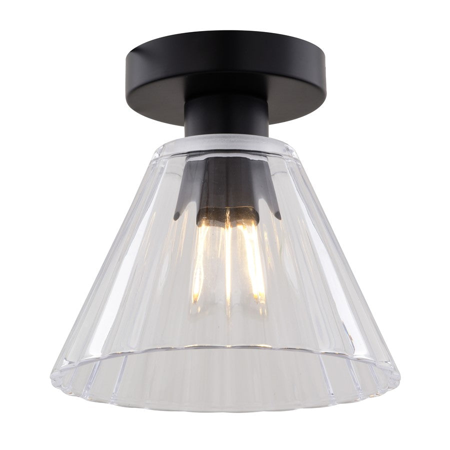 Vaxcel Dalton 8" 1 Light Flush Mount, Matte Black/Clear - C0322