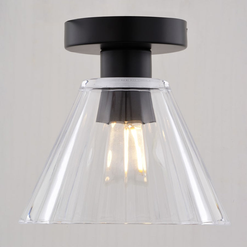Vaxcel Dalton 8" 1 Light Flush Mount, Matte Black/Clear