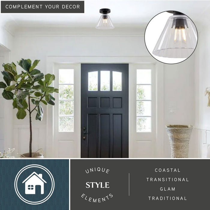 Vaxcel Dalton 8" 1 Light Flush Mount, Matte Black/Clear