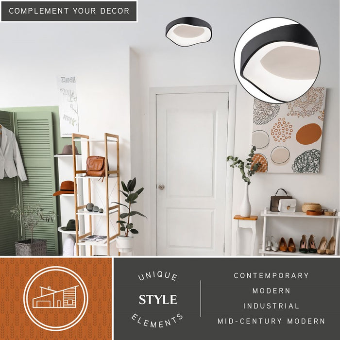 Vaxcel Bowen 16.5"W LED Flush Mount, Textured Black/White