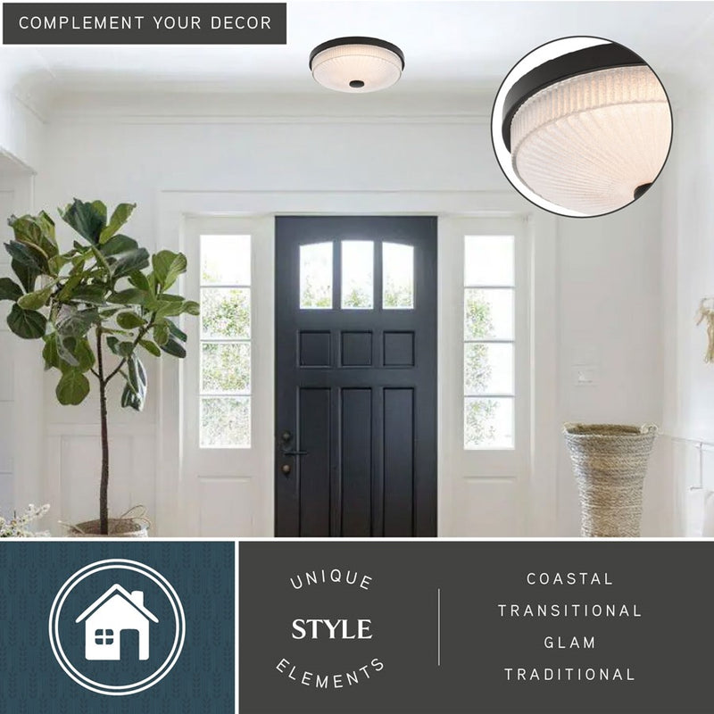 Vaxcel Preston 12.5"W LED Flush Mount, Matte Black/Clear