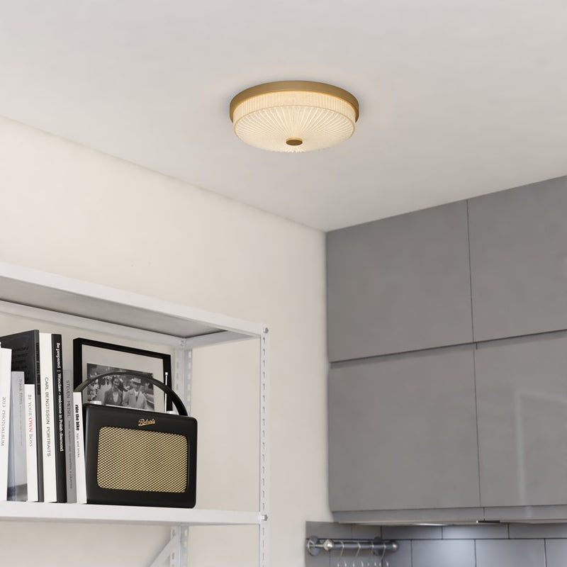 Vaxcel Preston 12.5"W LED Flush Mount, Natural Brass/Clear