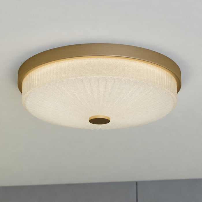 Vaxcel Preston 12.5"W LED Flush Mount, Natural Brass/Clear