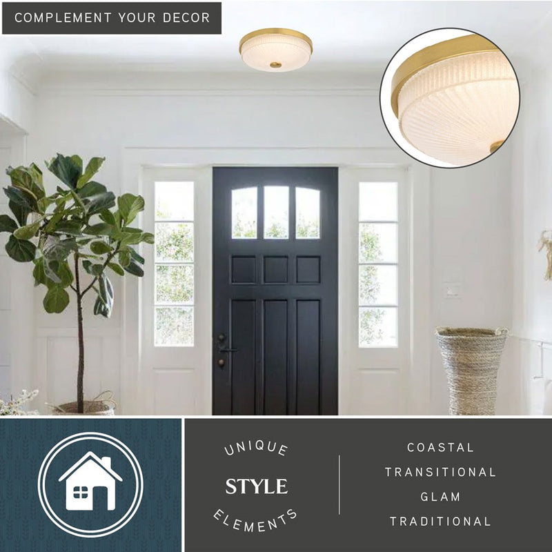 Vaxcel Preston 12.5"W LED Flush Mount, Natural Brass/Clear